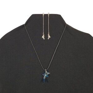 Dolphin Jewelry Aquamarine Dolphin Earrings & Blown Glass Dolphin Necklace